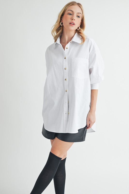 High-Low Collared Neck Drop Shoulder Shirt