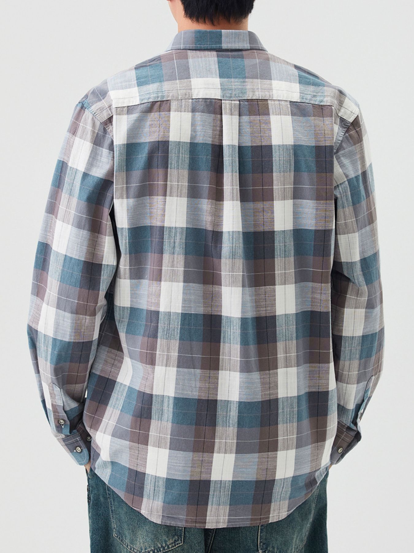 Men's Full Size Casual Plaid Long Sleeve Shirt Plus Size