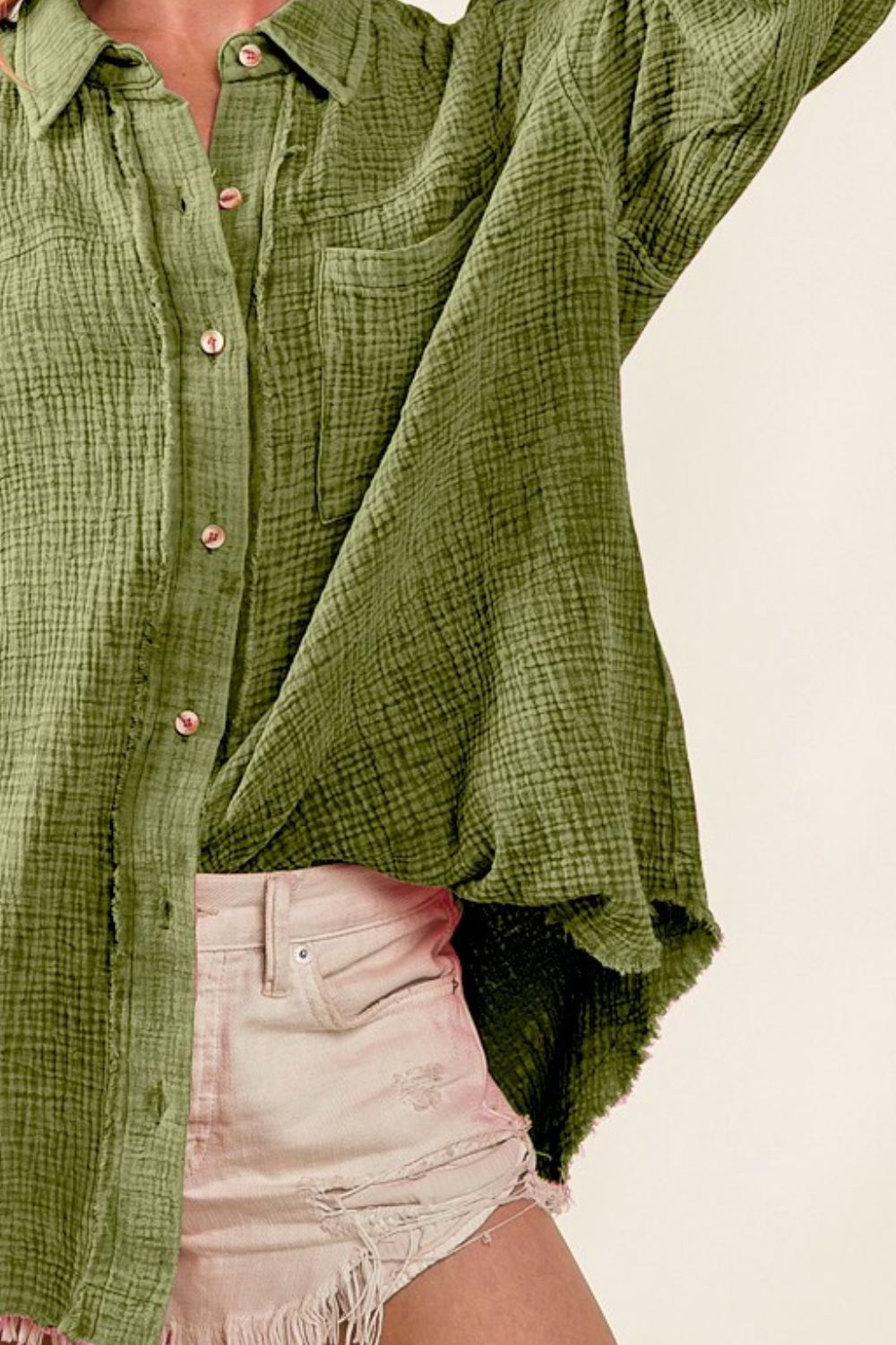 Raw Edge Detailed Mineral Washed Loose Fit Shirt