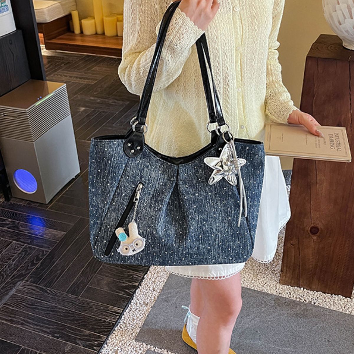 Polka Dot Denim Shoulder Bag 2