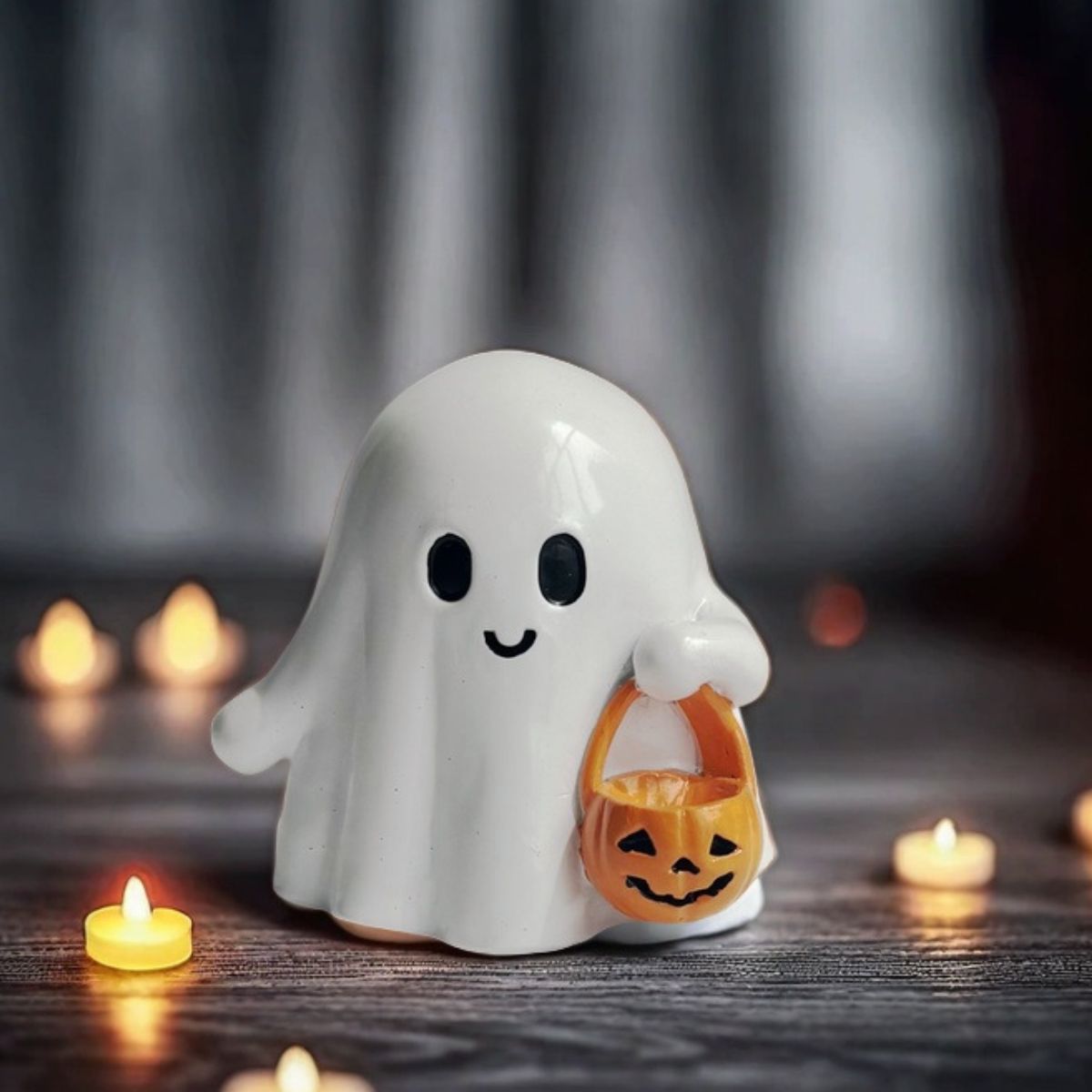 Halloween Ghost Ornament with Pumpkin Basket