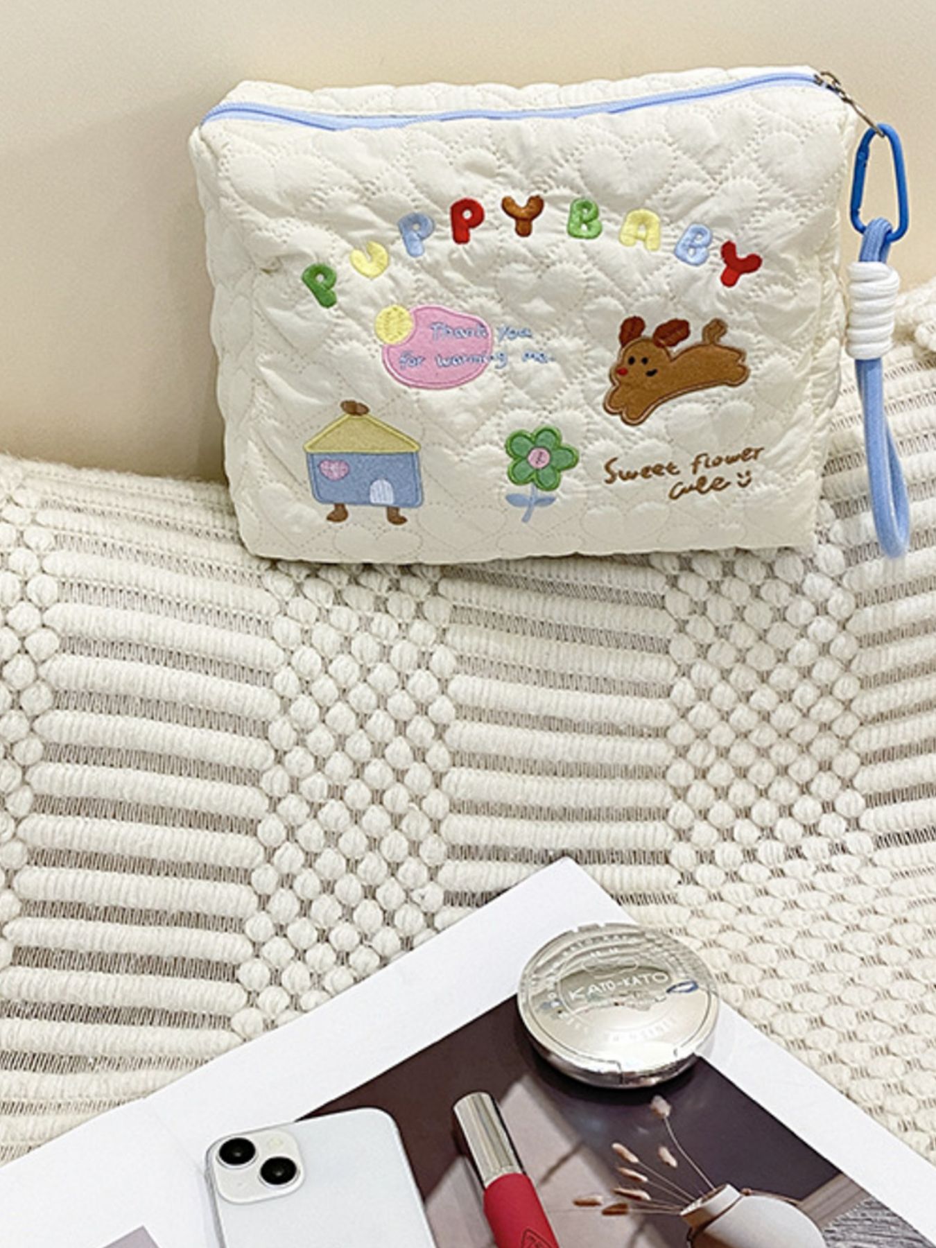 Cartoon Embroidered Quilted Clutch