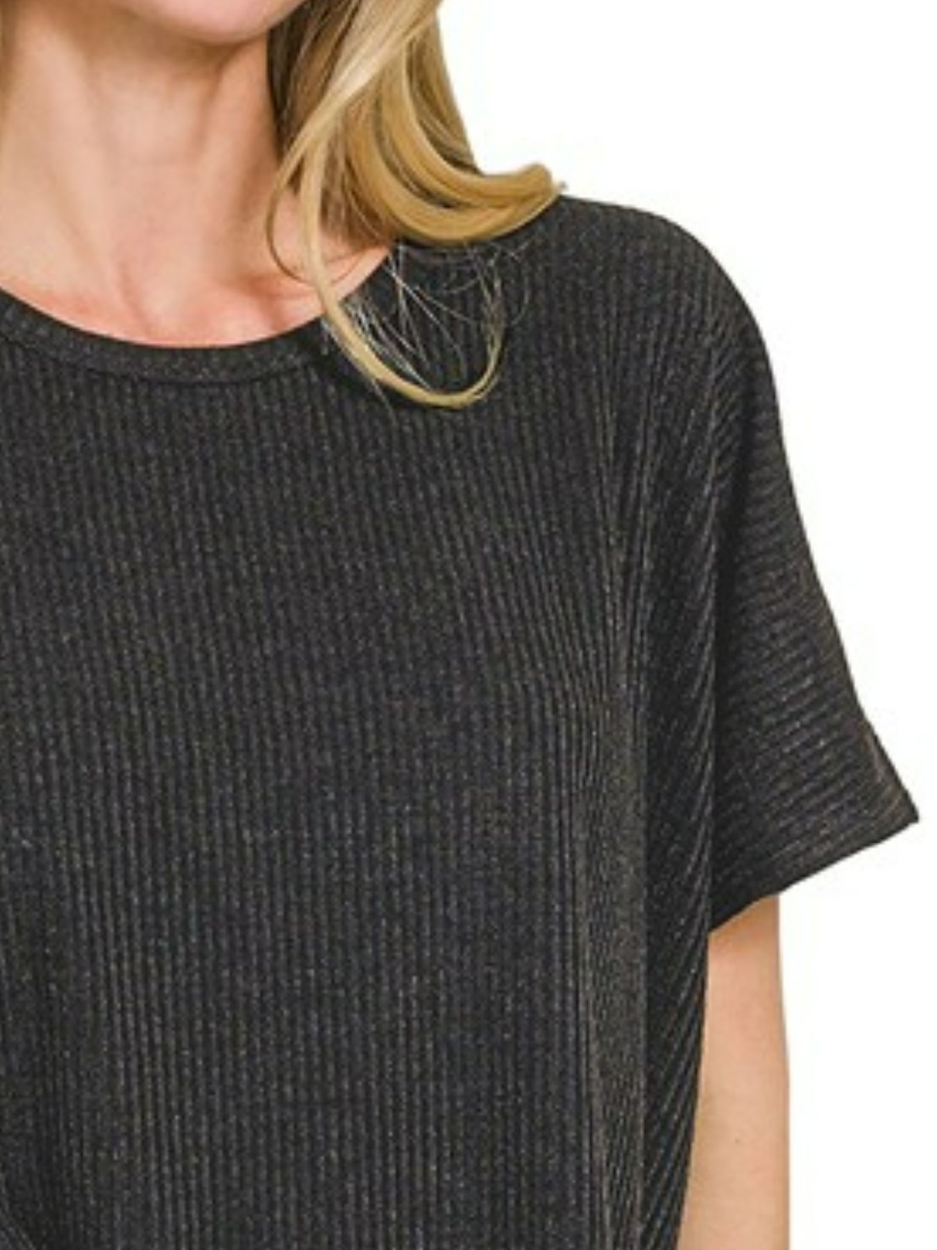 Ribbed Round-Neck Short-Sleeve Knit Top