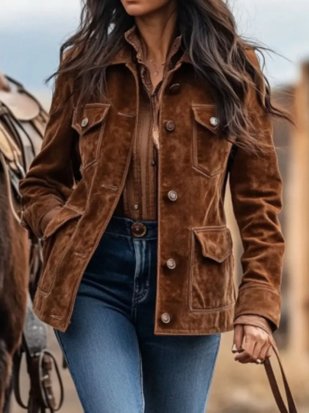 Full Size Button-Down Long Sleeve Jacket Plus Size