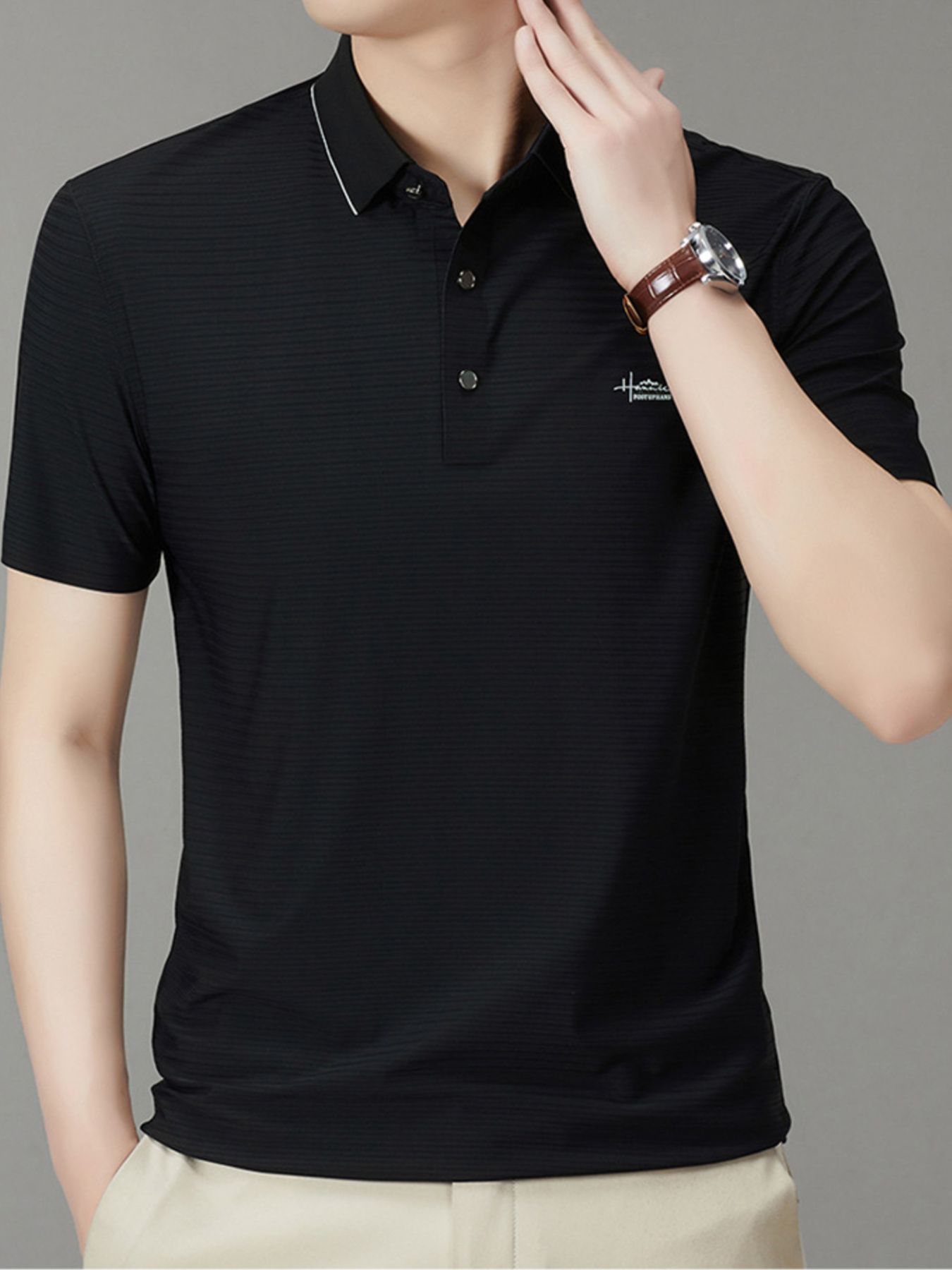 Men's Full Size Button Detail Short Sleeve Polo Plus Size