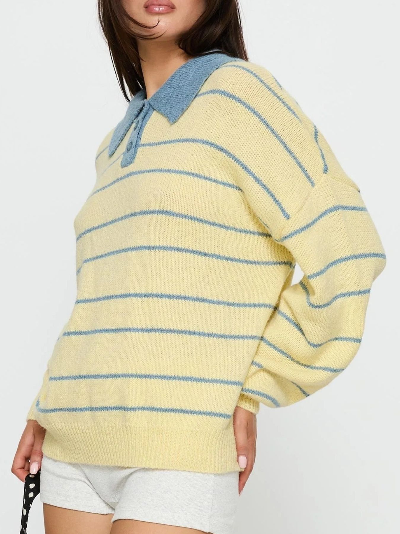 Striped Polo Collar Long Sleeve Sweater