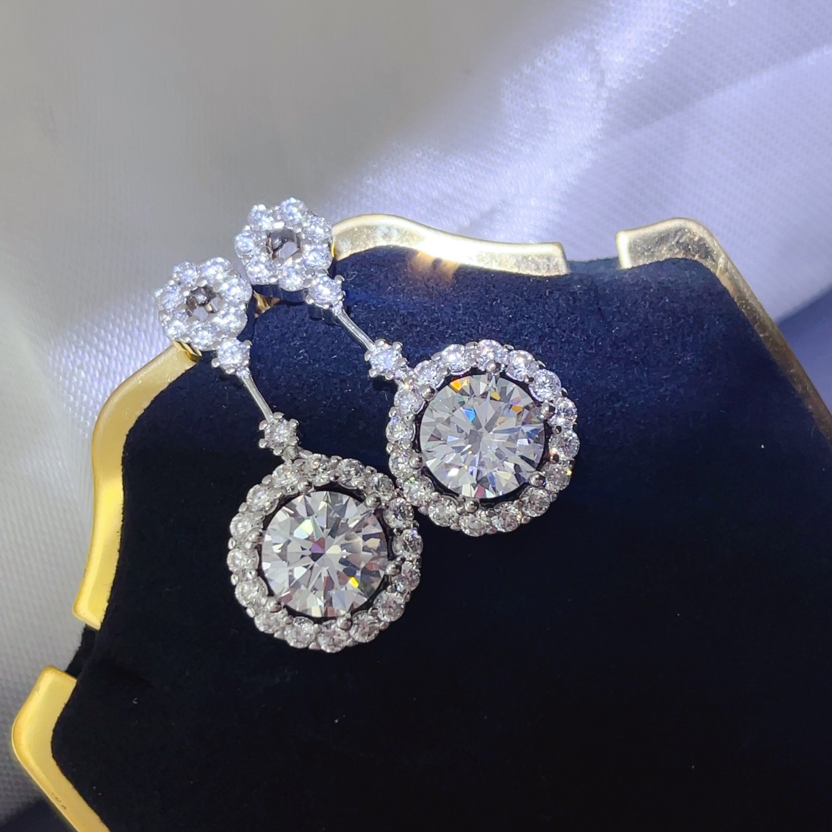 4 Carat Crystal Drop Dangle Earrings with Round Halo Design