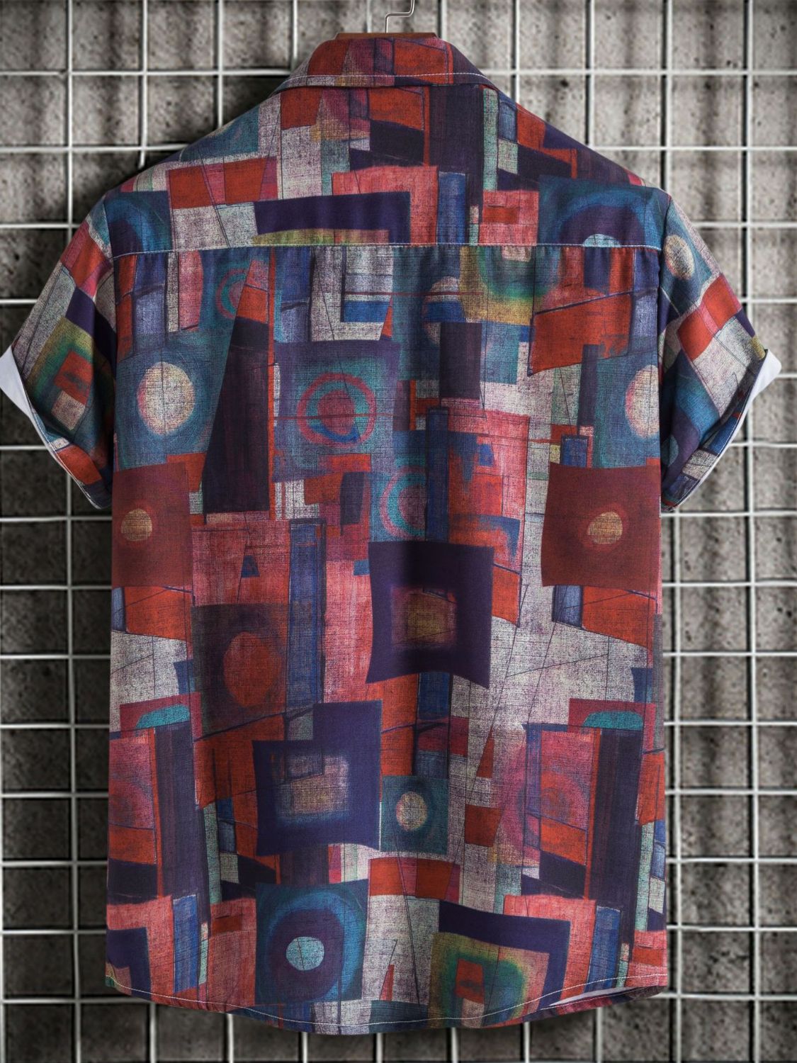 Men's Geometric Short Sleeve Button Down Shirt