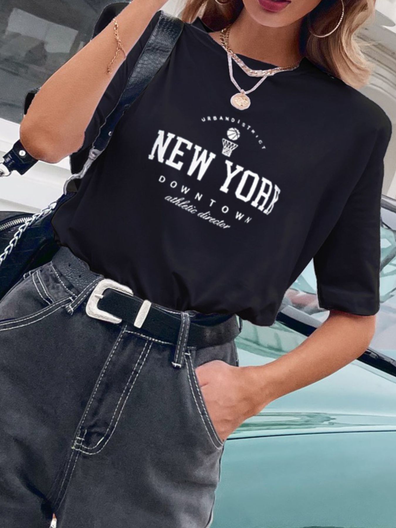 Letter Round Neck Half Sleeve T-Shirt