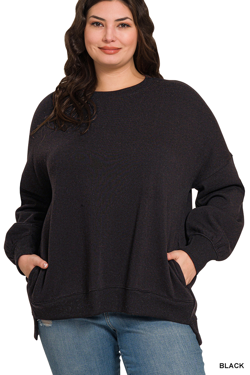 Full Size Fleece Hi-low Boyfriend Sweatshirts with Pockets Plus Size