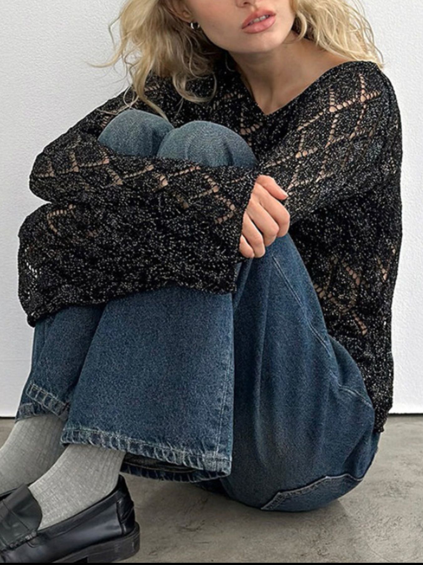 Openwork Long Sleeve Sweater