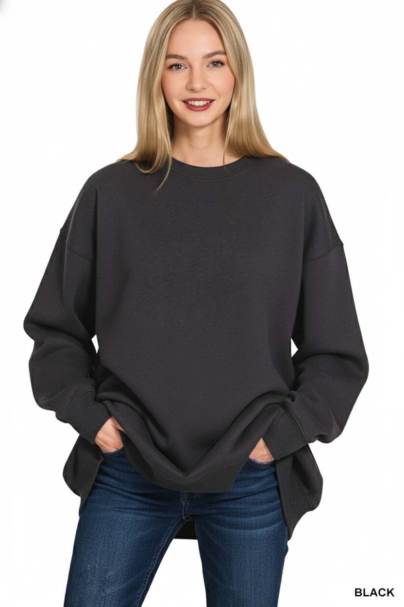 Oversized Round Neck Fleece Tunic Sweatshirt