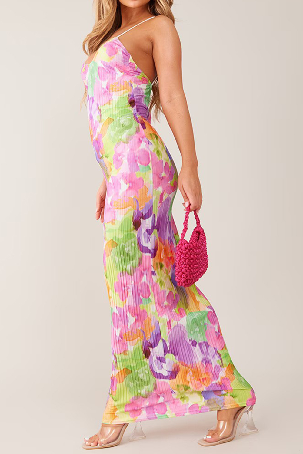 Backless Printed Maxi Cami Dress