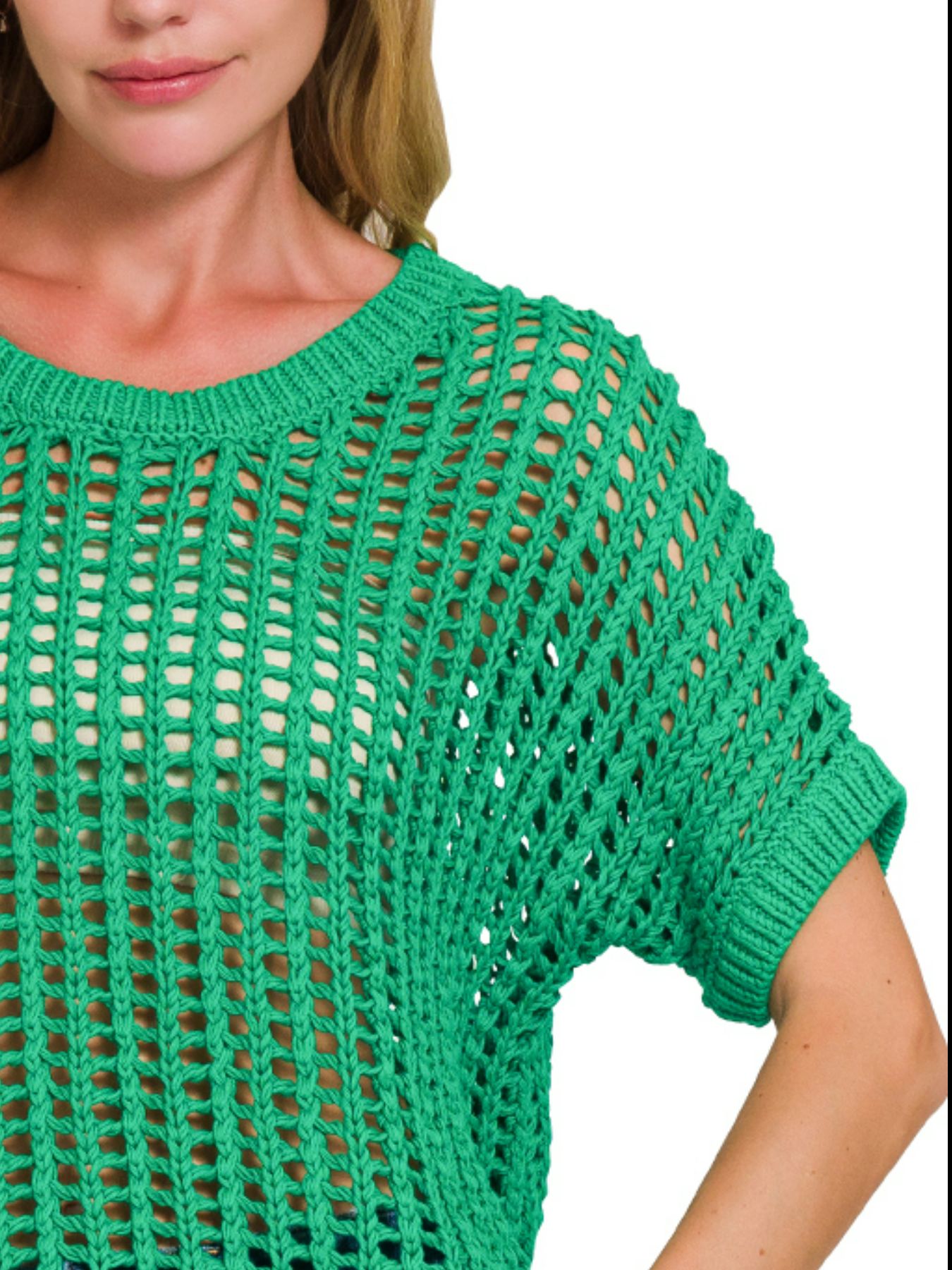 Fish Net Short Sleeve Crochet Knit Cover Up