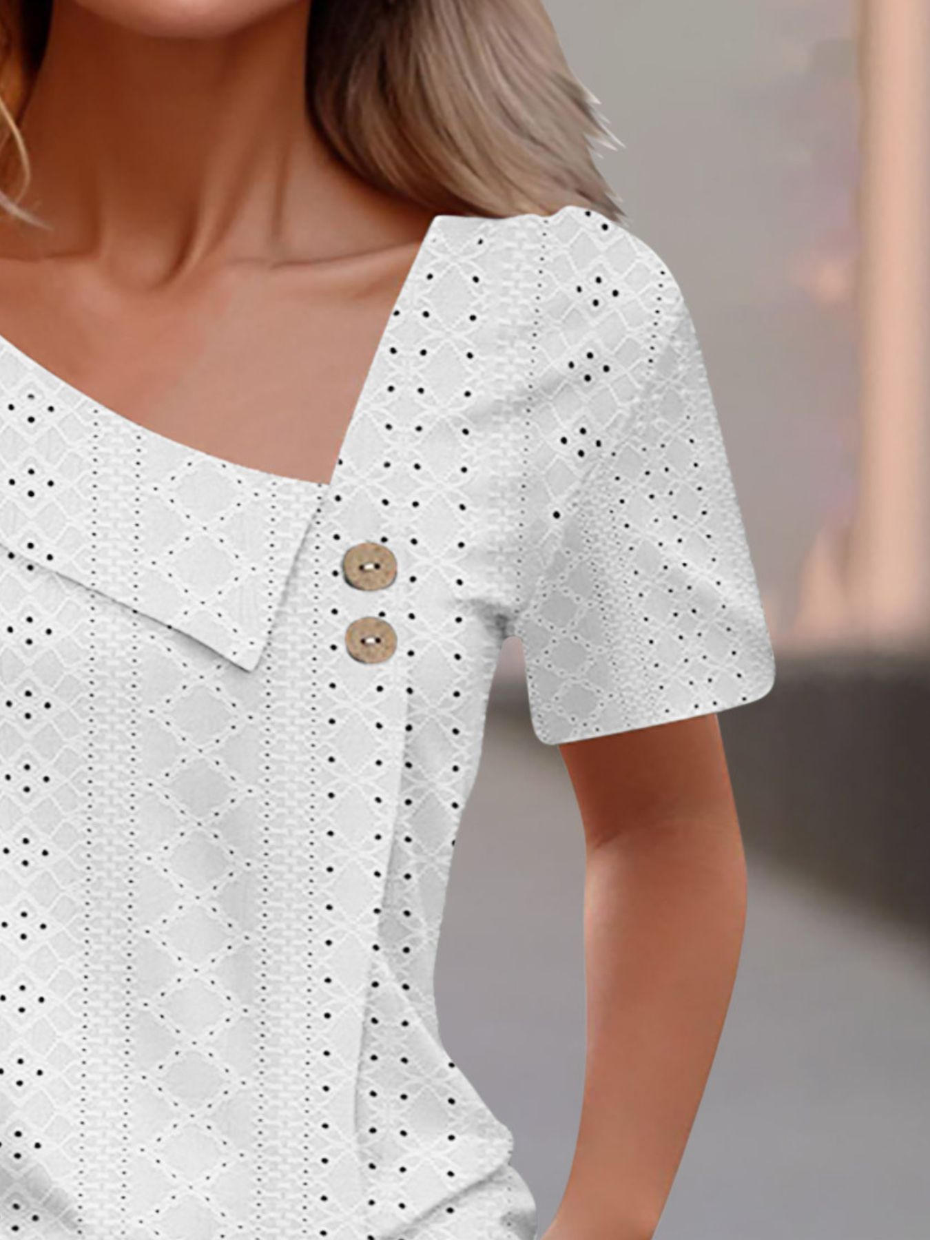 Eyelet Asymmetrical Short Sleeve T-Shirt