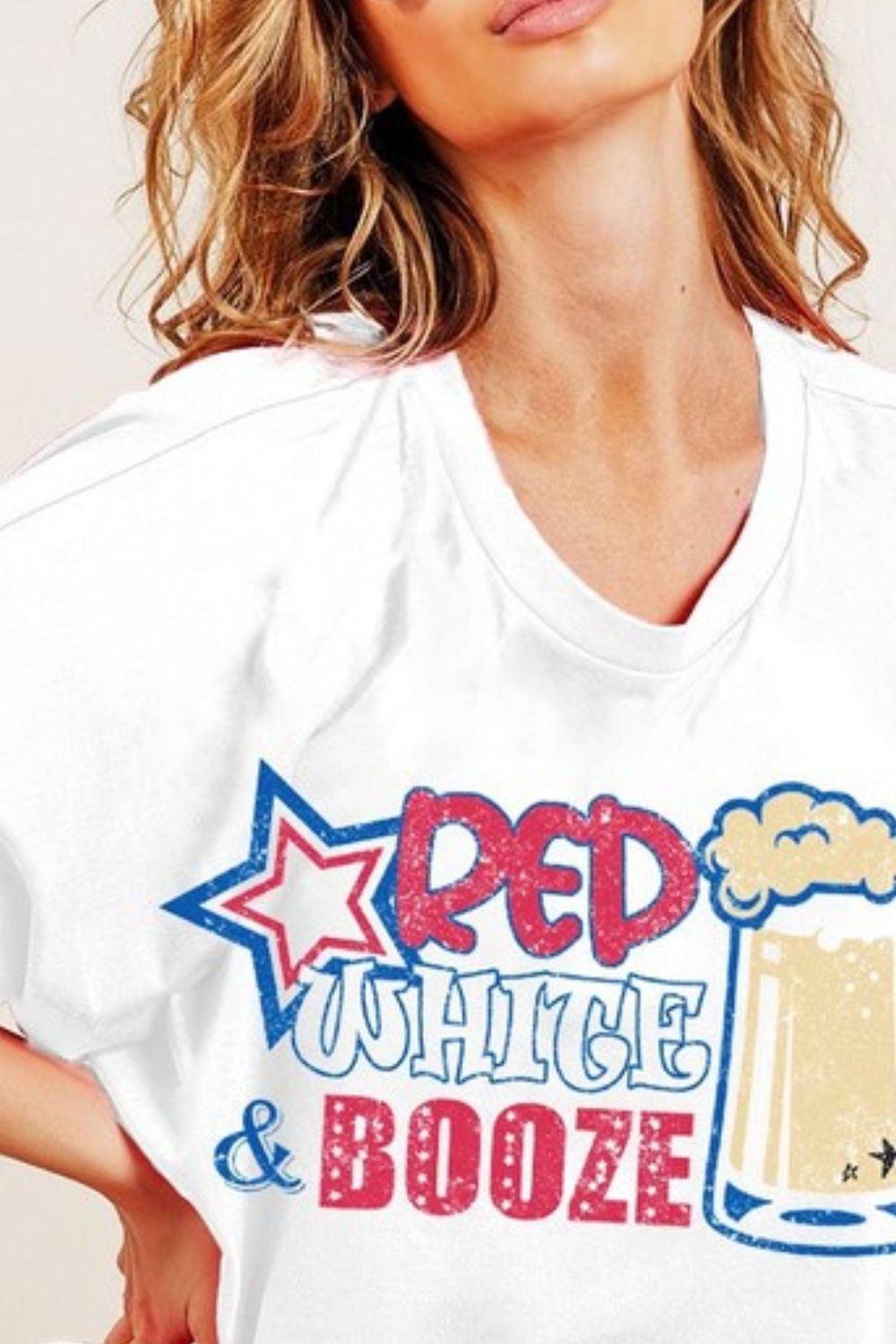Red White and Booze Graphic Jersey Top