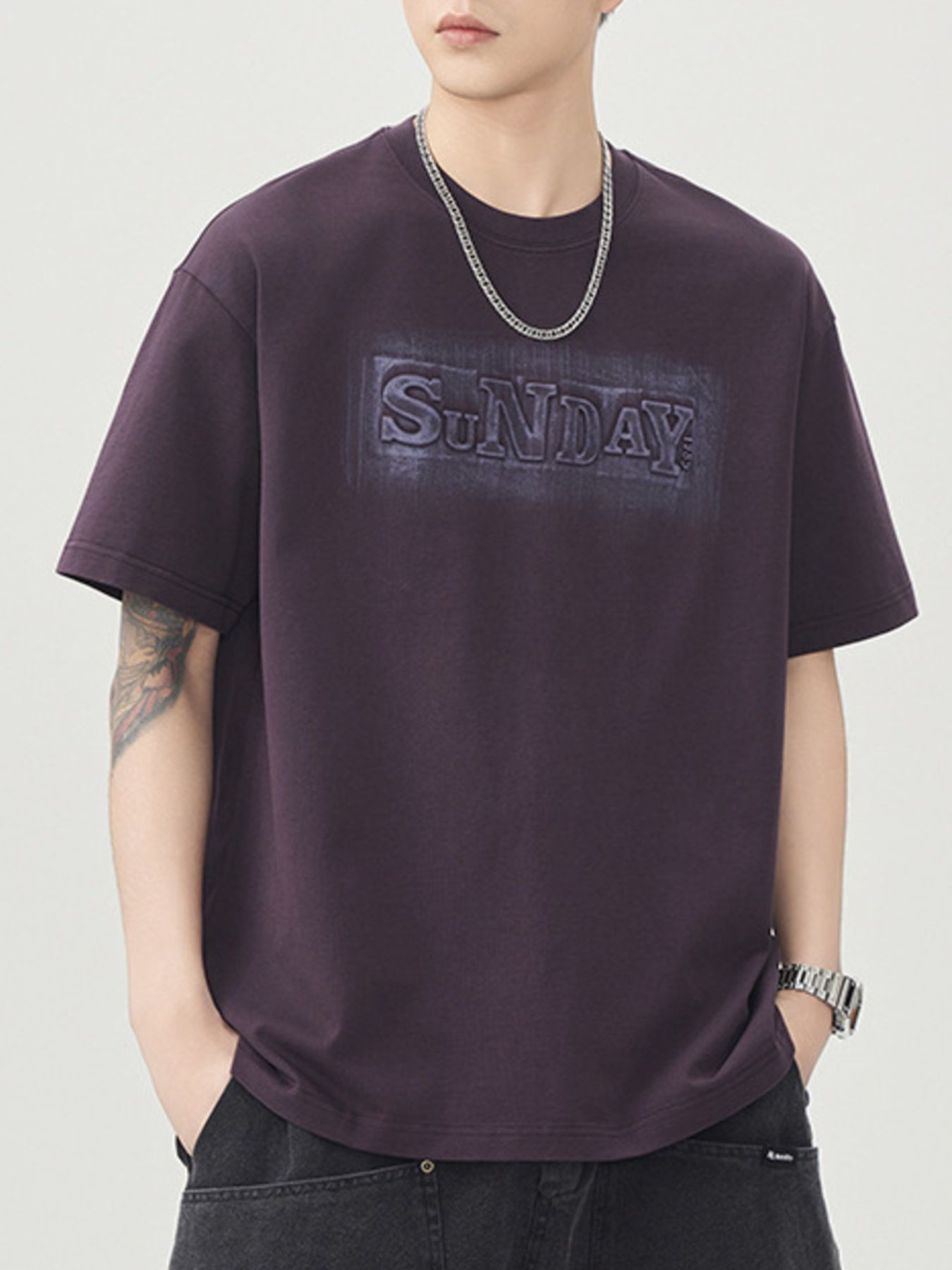 Men's Plus Size Letter Round Neck Short Sleeve T-Shirt