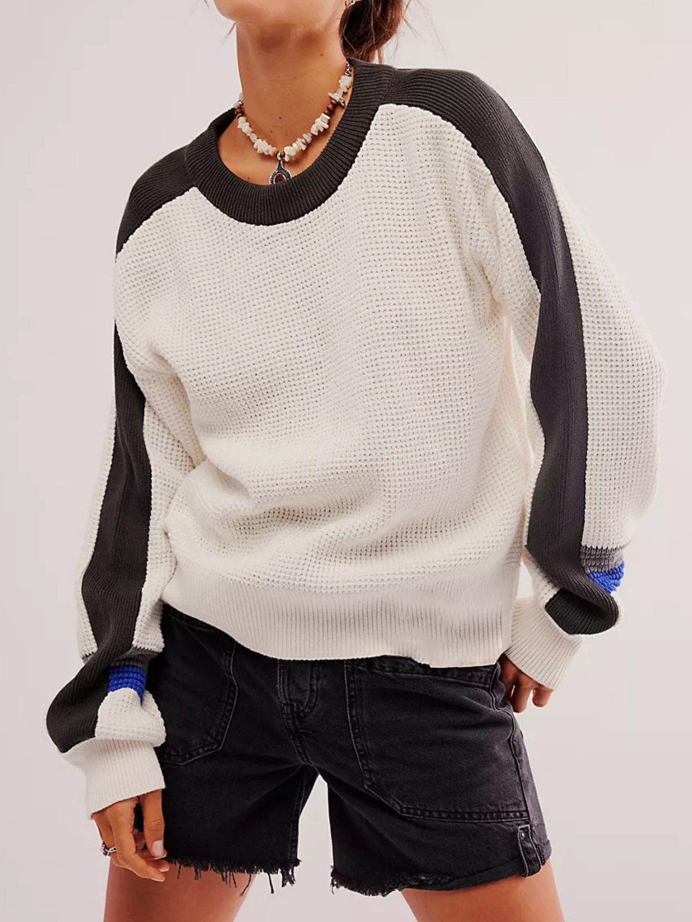 Color Block Waffle Knit Sweater