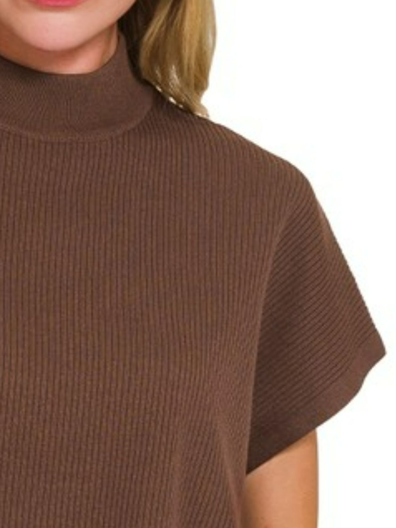 Viscose Mock Neck Short Sleeve Boxy Sweater