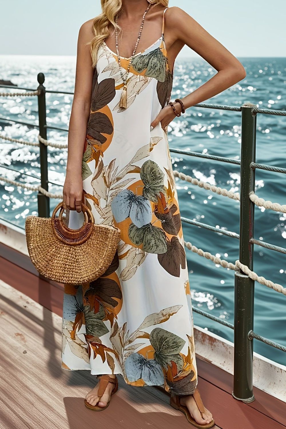 Printed Spaghetti Strap Maxi Dress