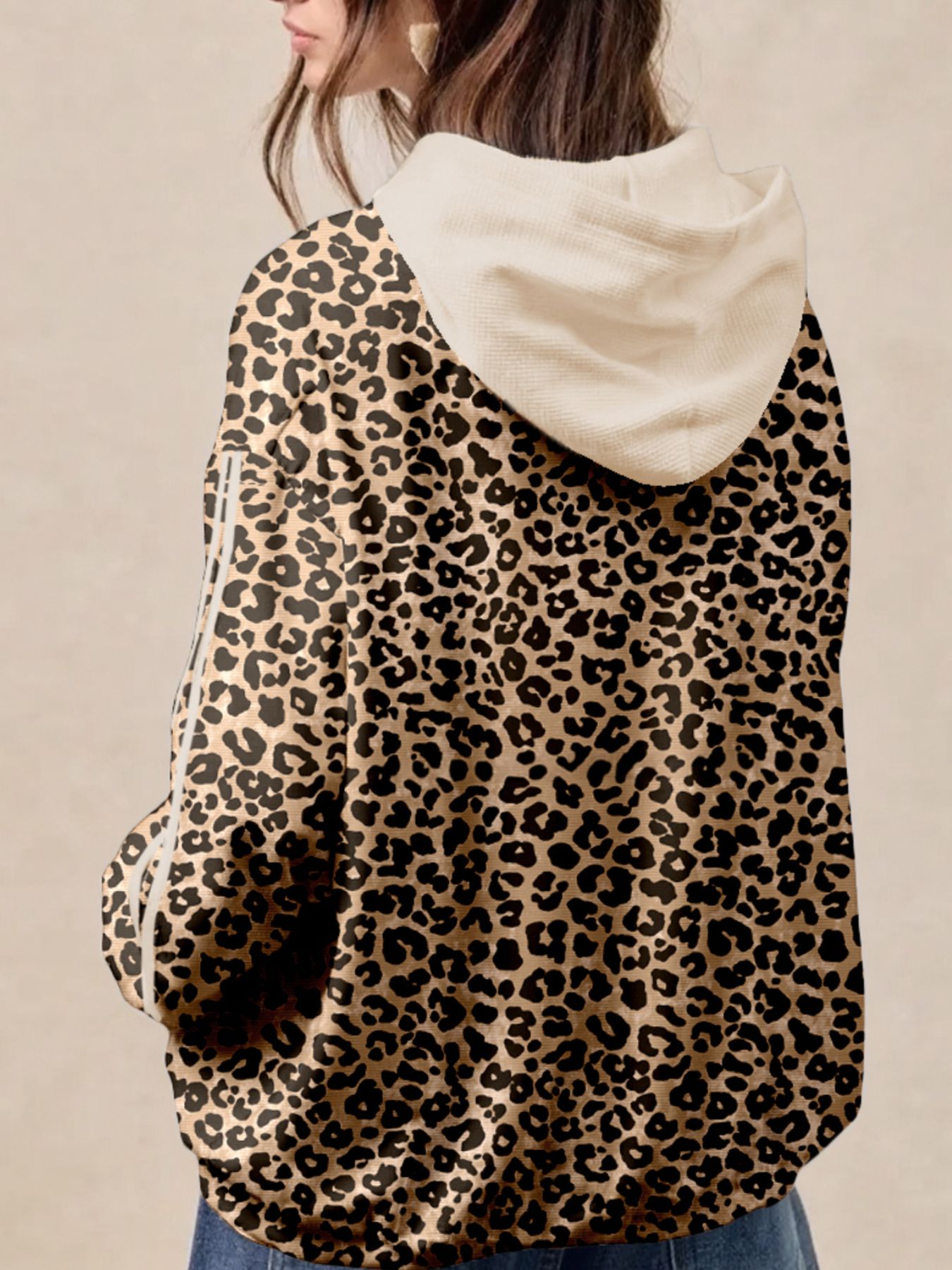 Leopard Print Long Sleeve Hoodie with Pocket
