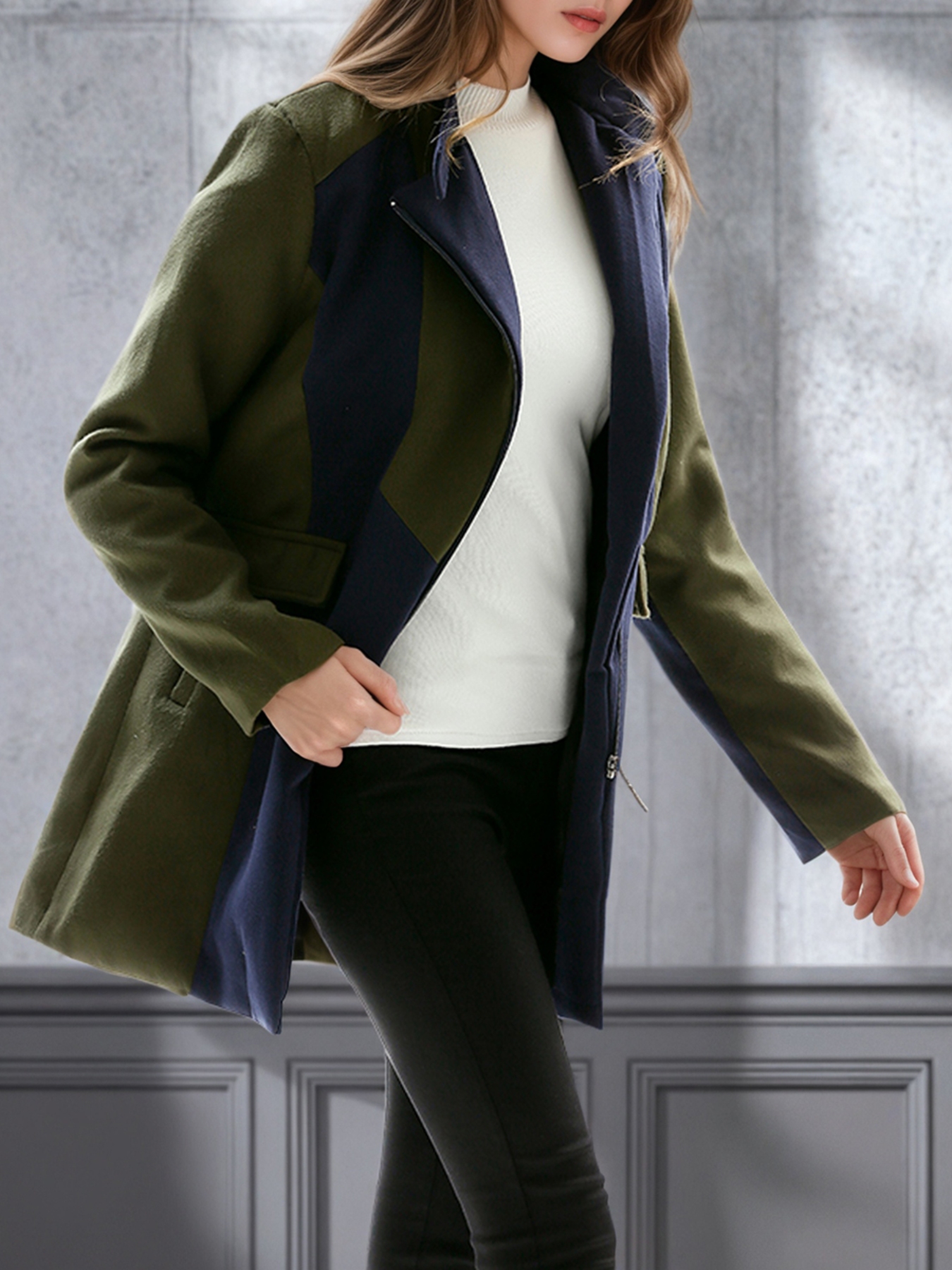 Color Block Zip Up Outerwear