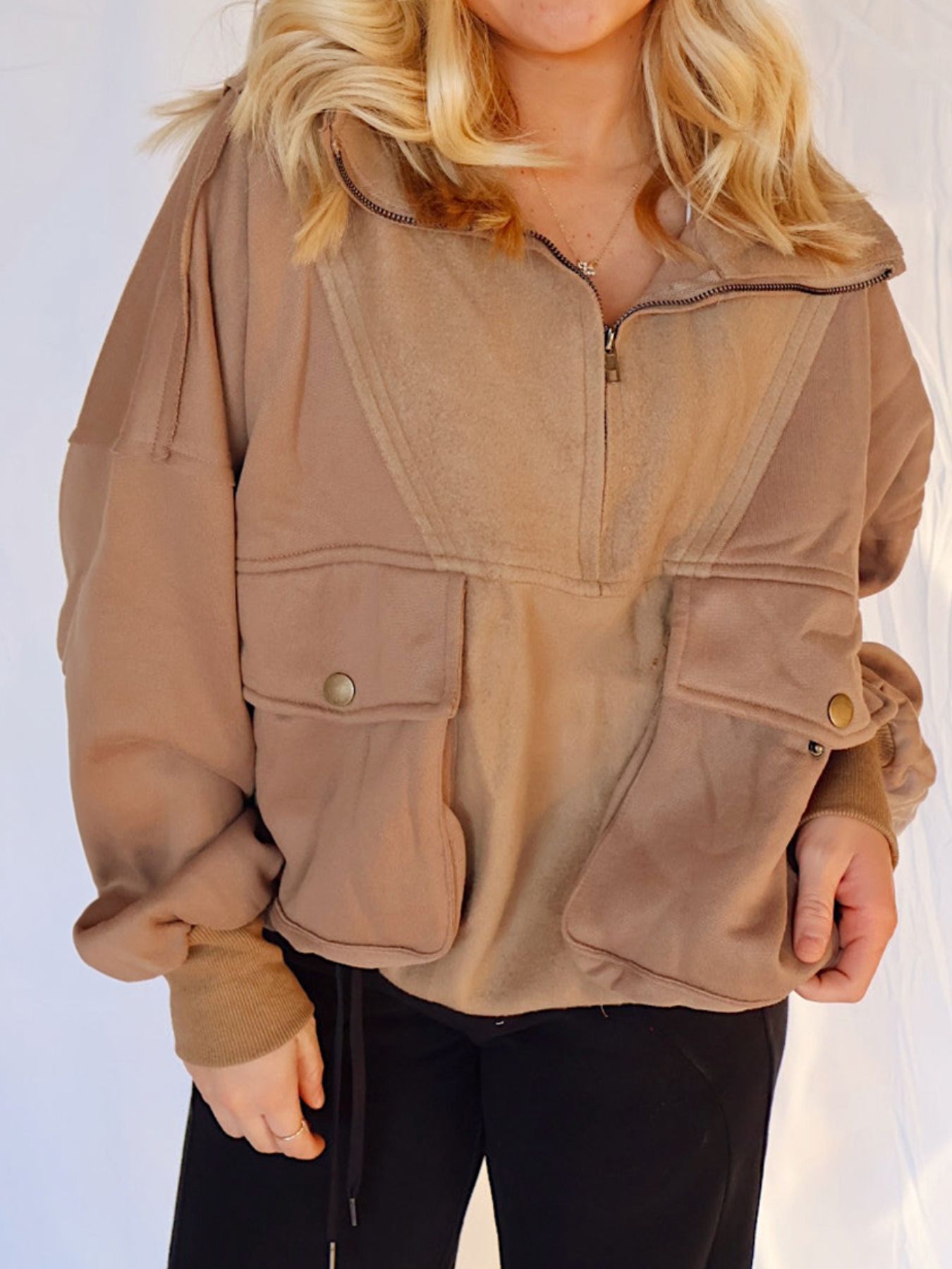 Half Zip Dropped Shoulder Sweatshirt