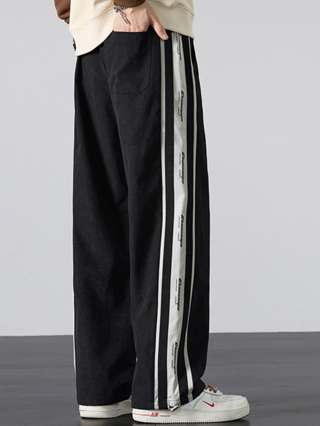 Men's Plus Size Striped Side Loose Fit Casual Pants