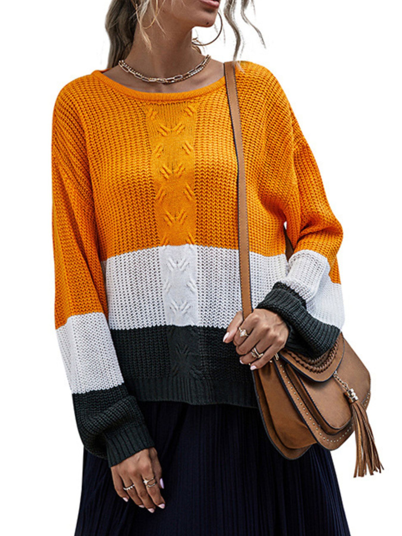 Color Block Round Neck Sweater