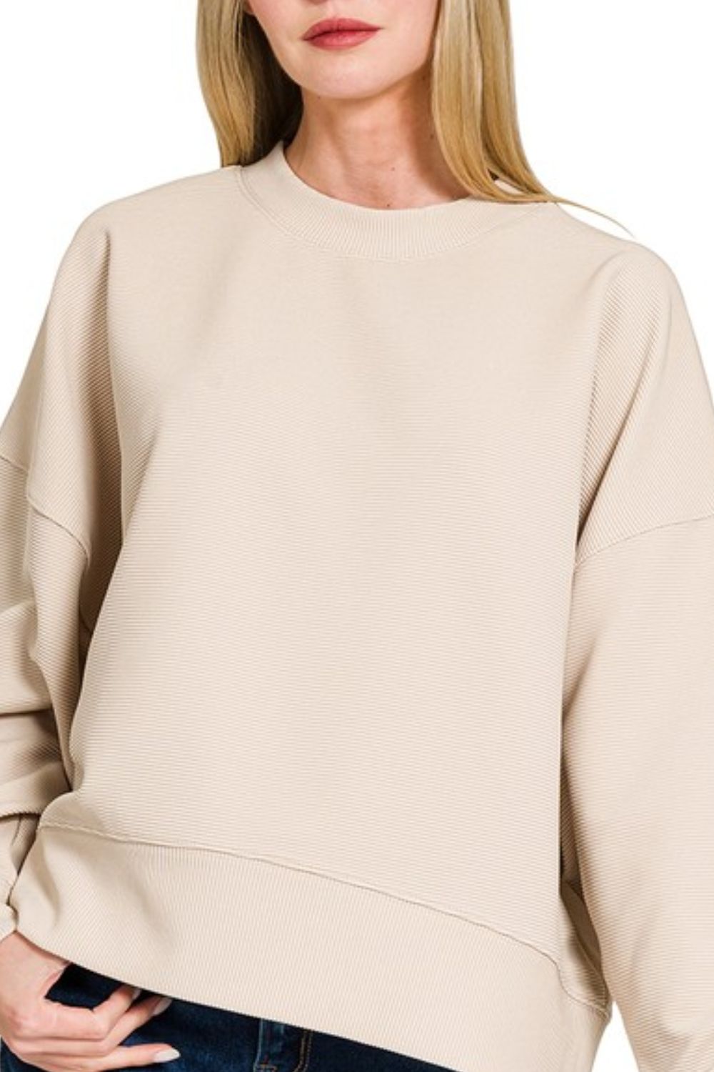 Ribbed Balloon Sleeve Sweatshirt