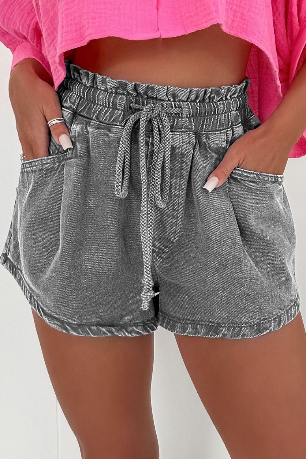 Drawstring Denim Shorts