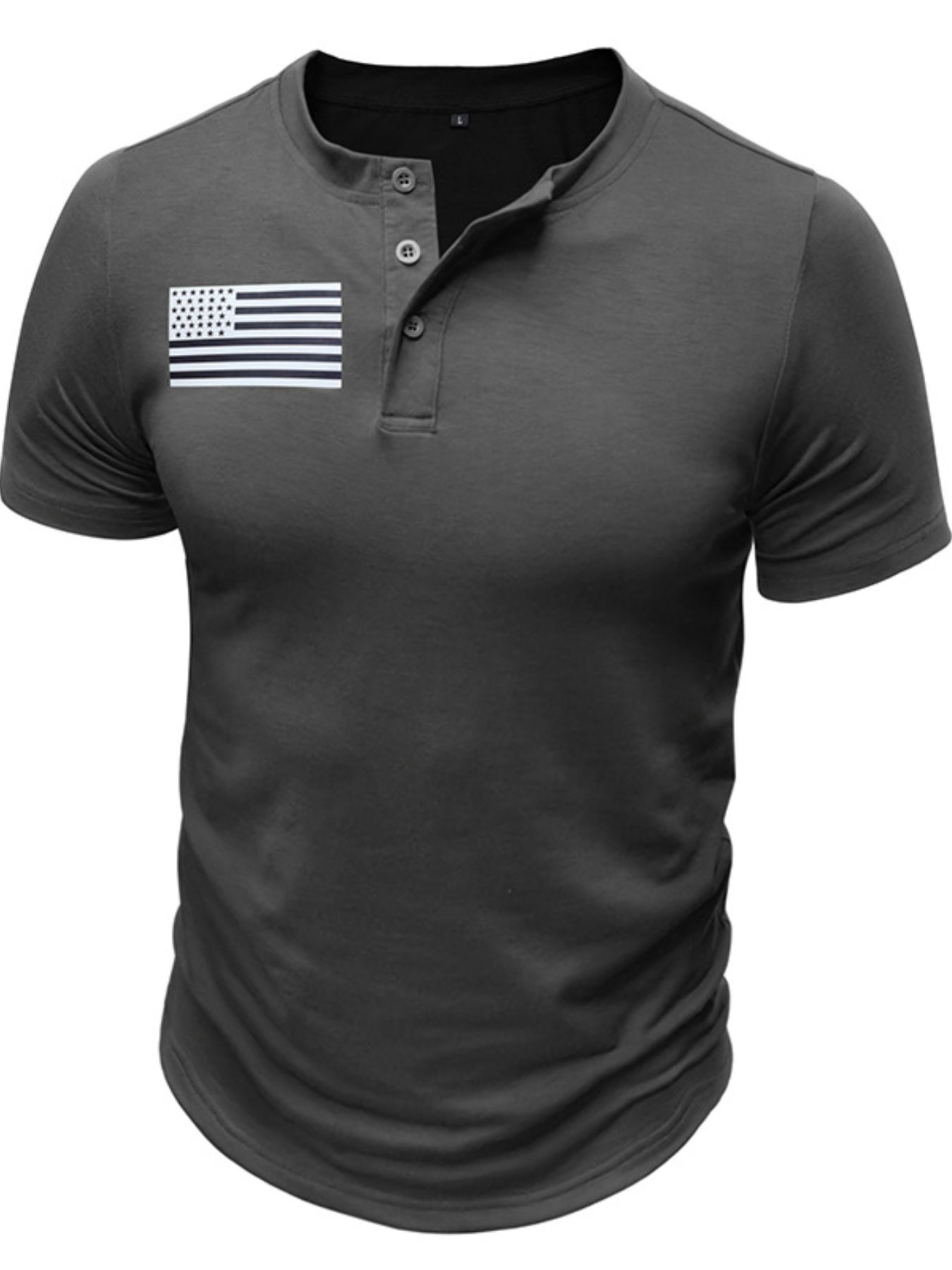 Men's American Flag Short Sleeve Henley Top
