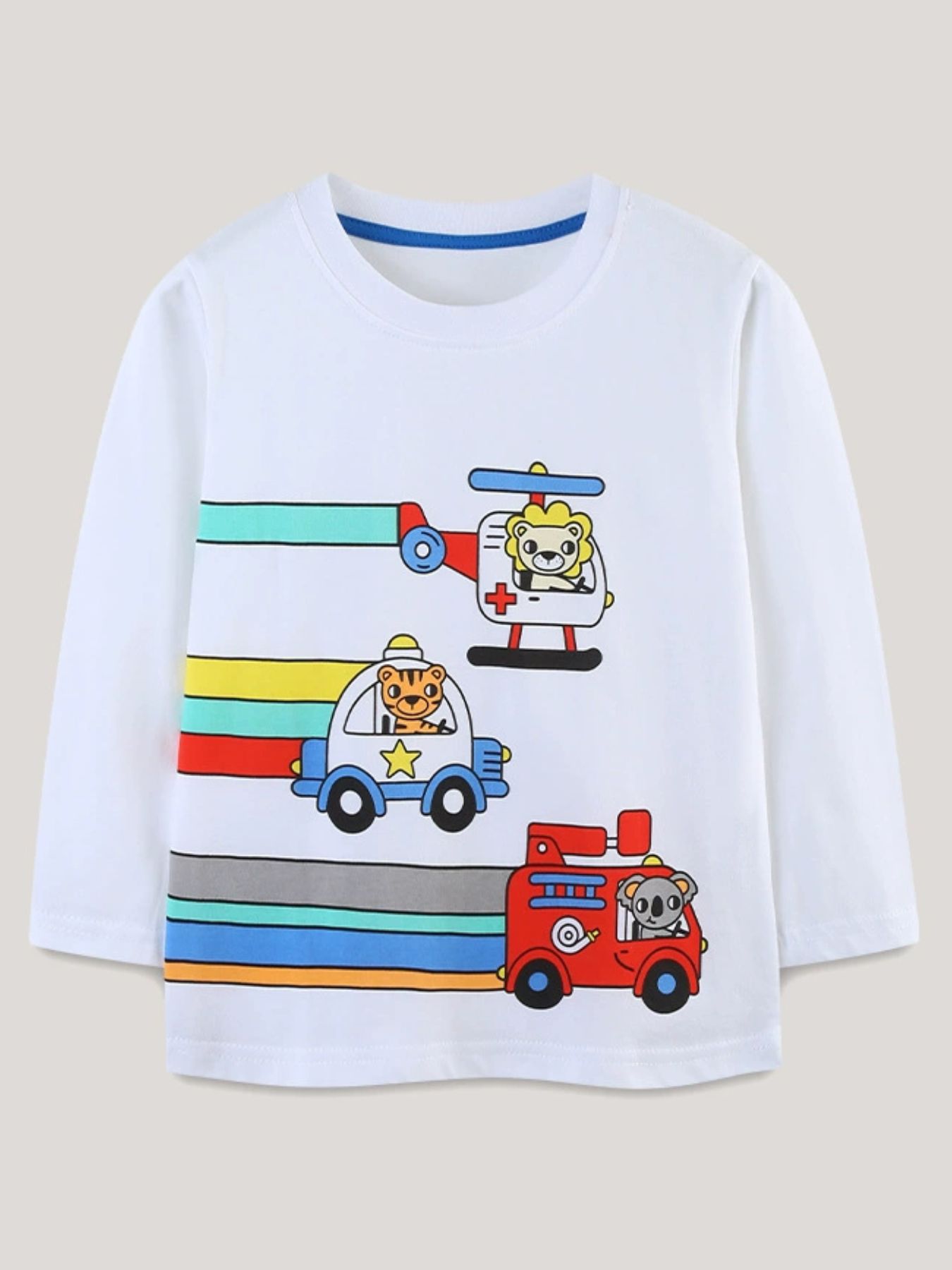 Children's Cartoon Vehicle Print Long Sleeve T-Shirt