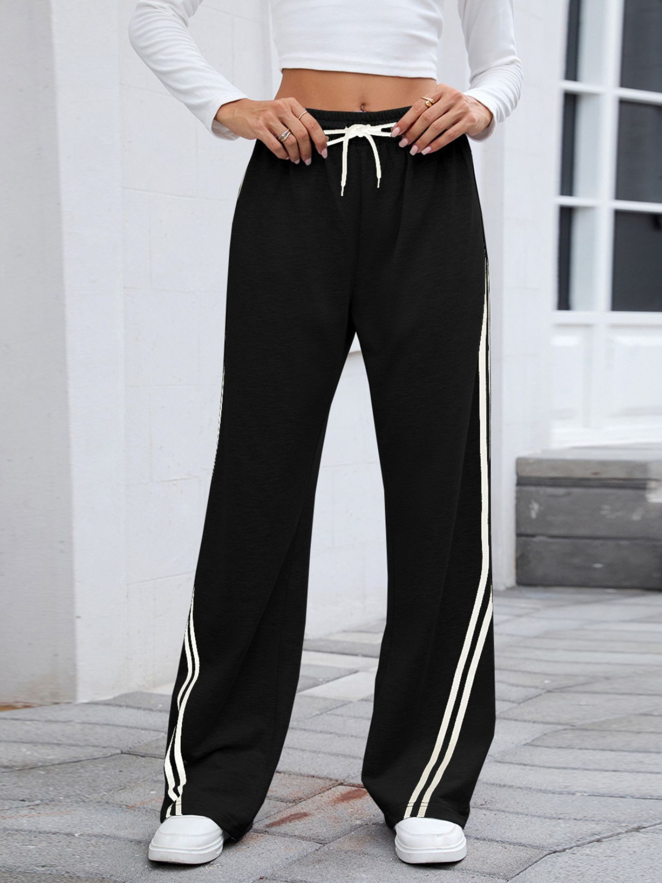 Side Striped Wide Leg Pants