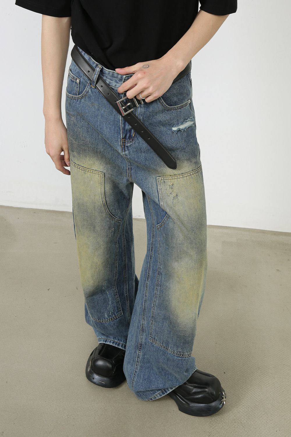 Men's Washed Wide Leg Jeans