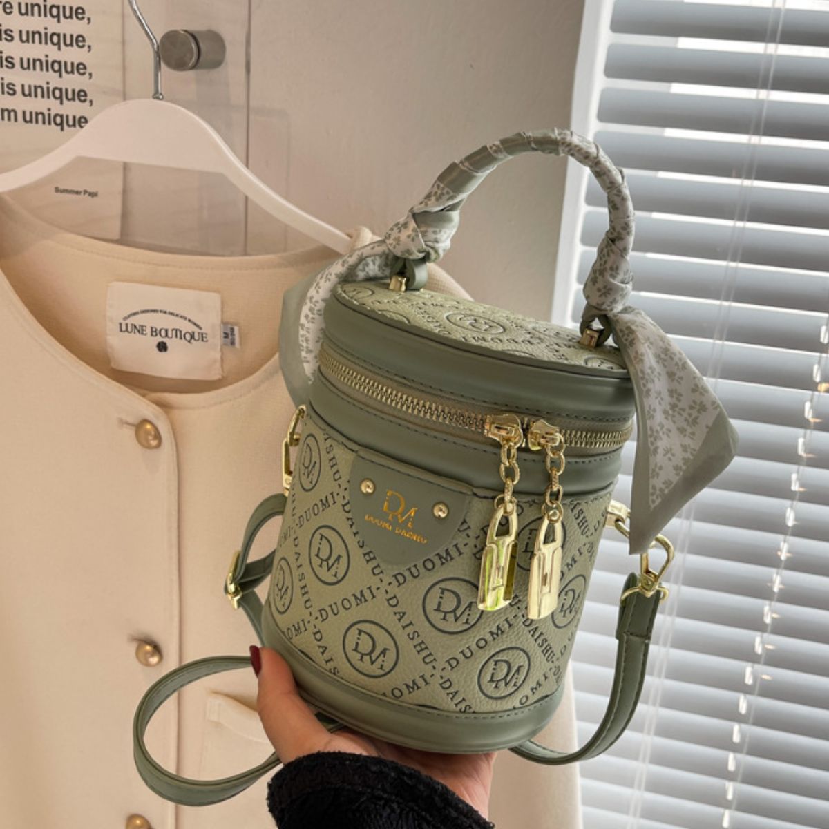 Letter Adjustable Strap Bucket Bag