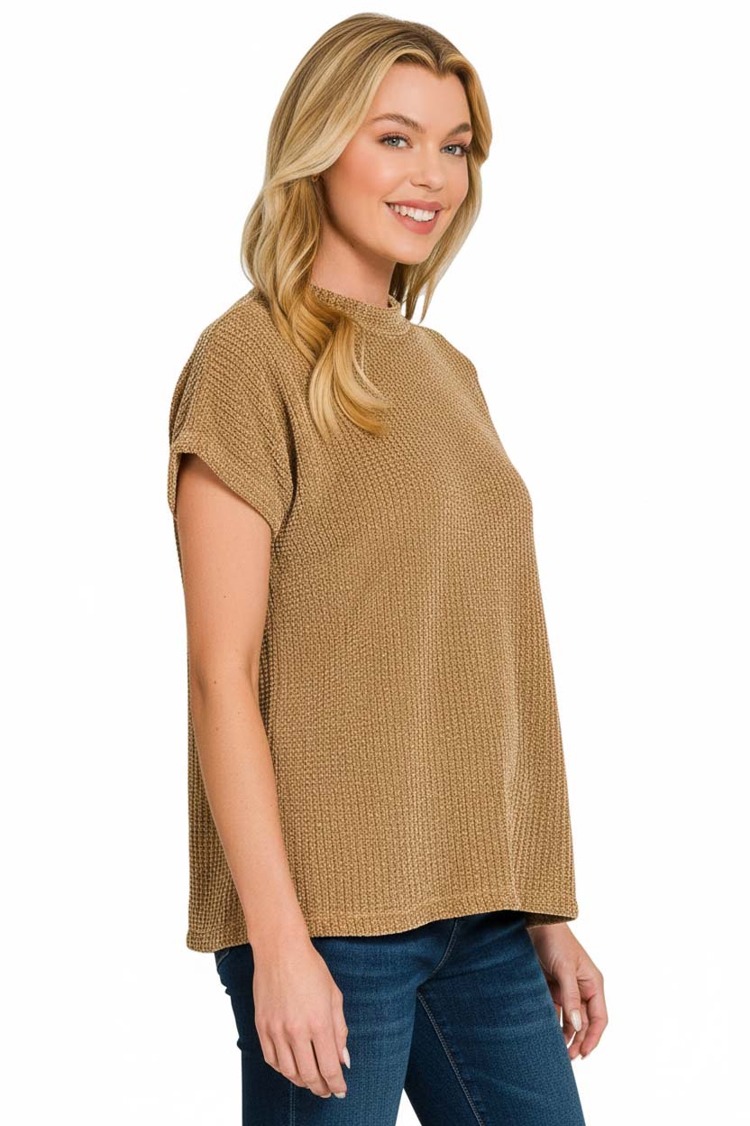 Chenille Waffle Cap Sleeve Sweater