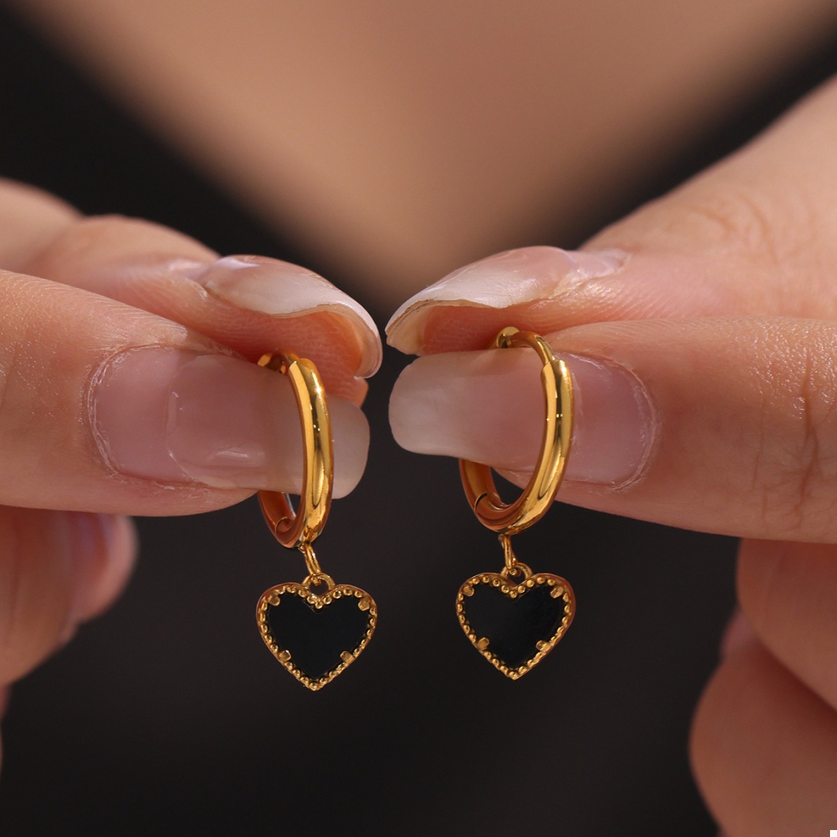 18K Gold-Plated Hoop Earrings with Heart Pendant