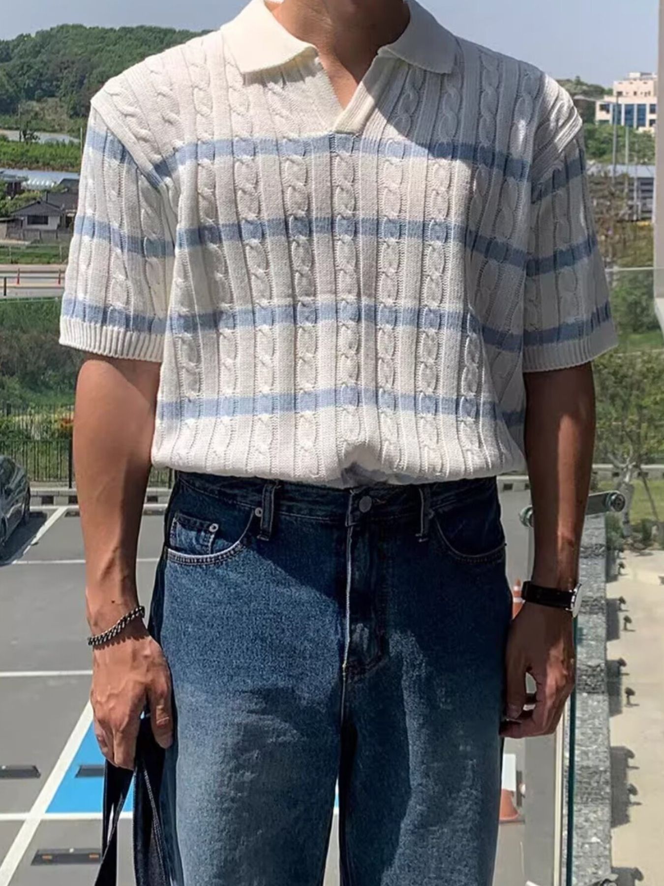 Men's Full Size Striped Short Sleeve Polo Plus Size