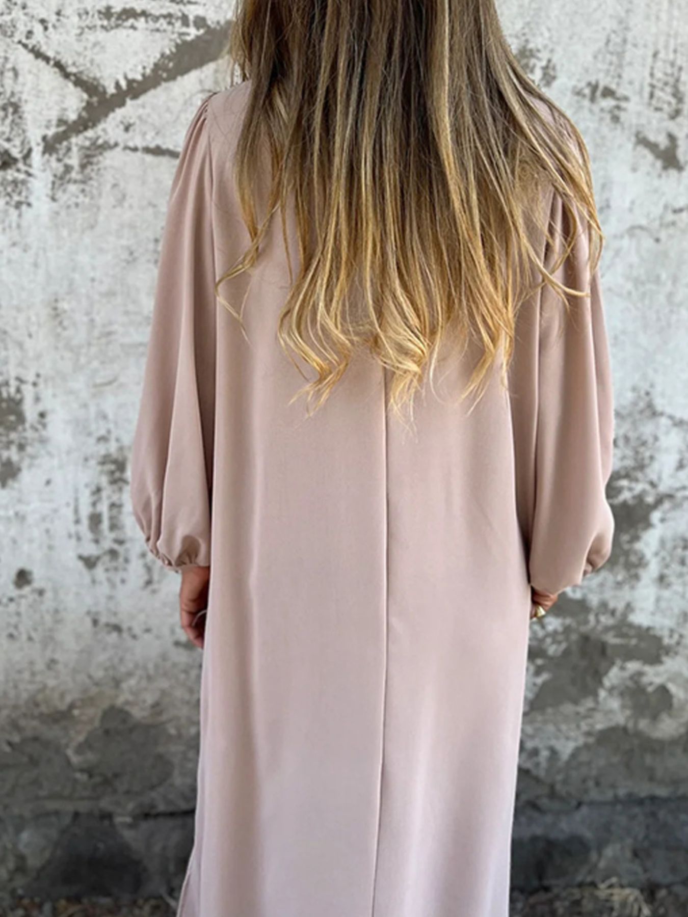 Full Size Slit V-Neck Balloon Sleeve Midi Dress Plus Size