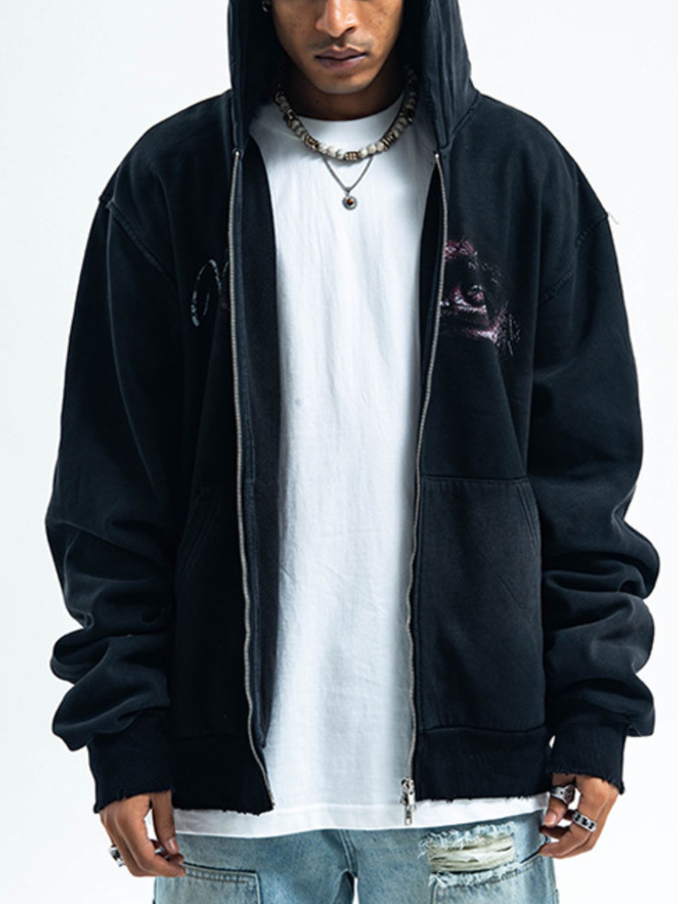 Men's Graphic Zip-Up Hoodie with Pockets