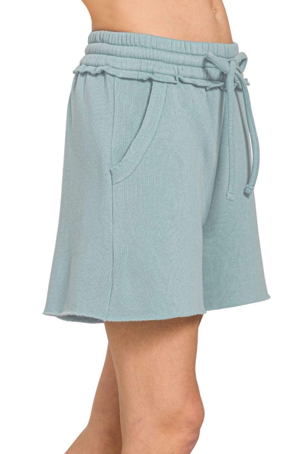 Fleece Raw Hem Shorts With Draw String