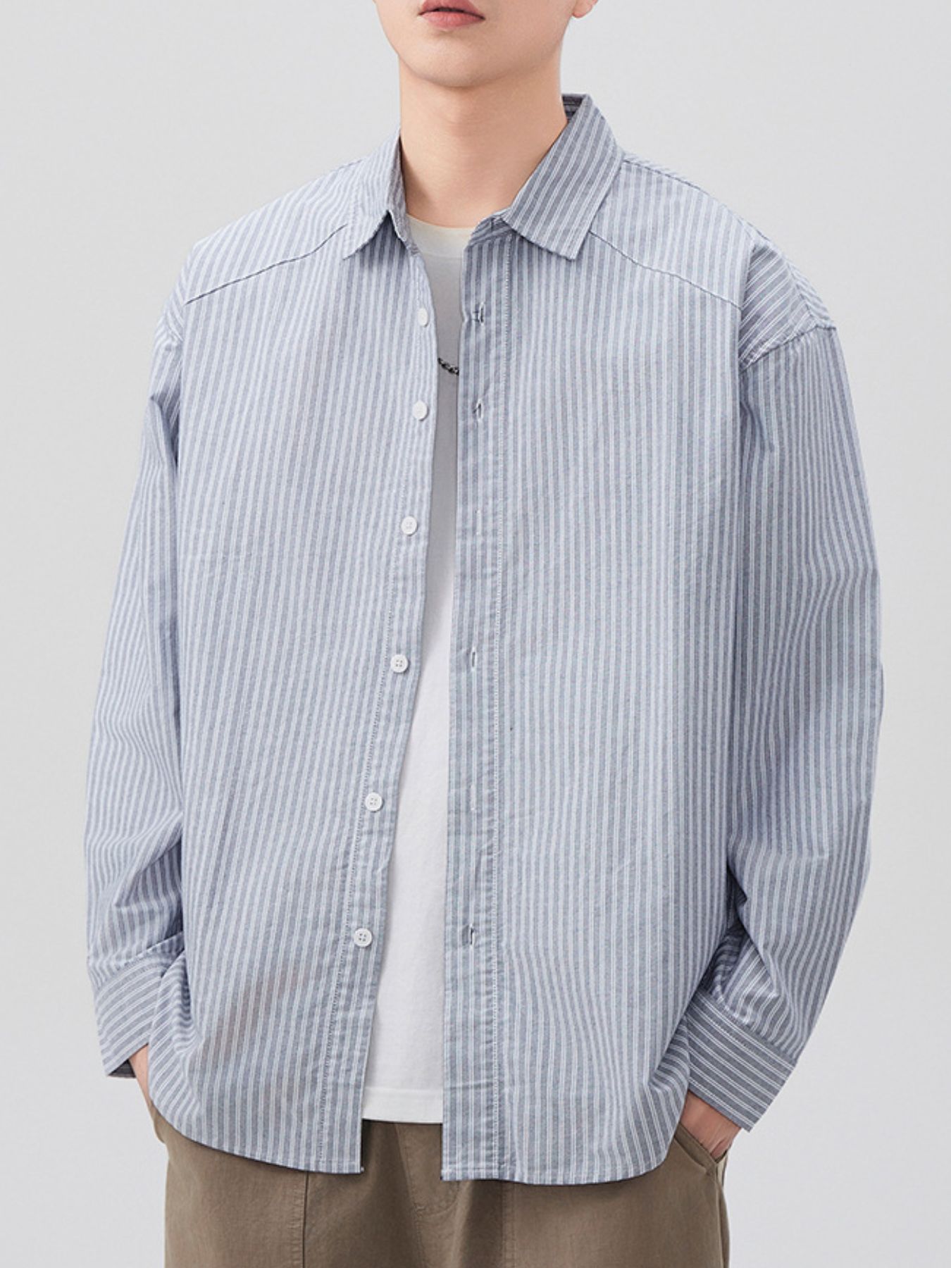 Men's Plus Size Casual Striped Long Sleeve Shirt