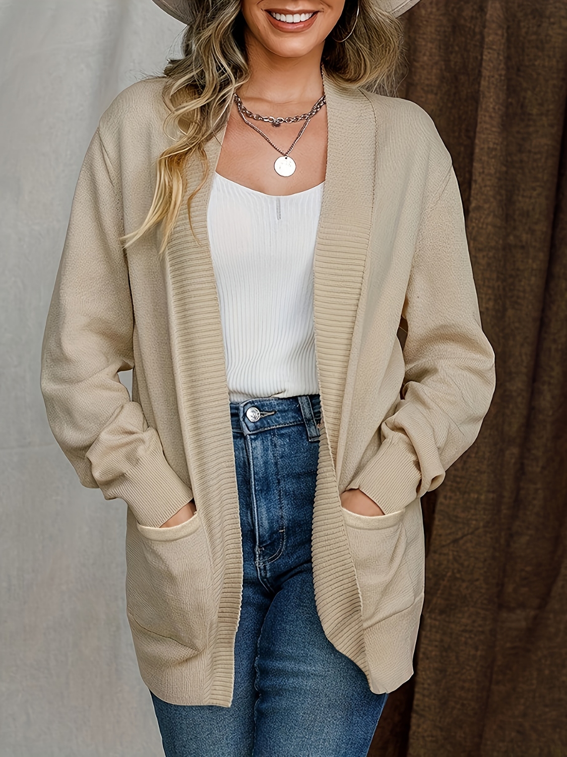 Open Front Long Sleeve Sweater Cardigan