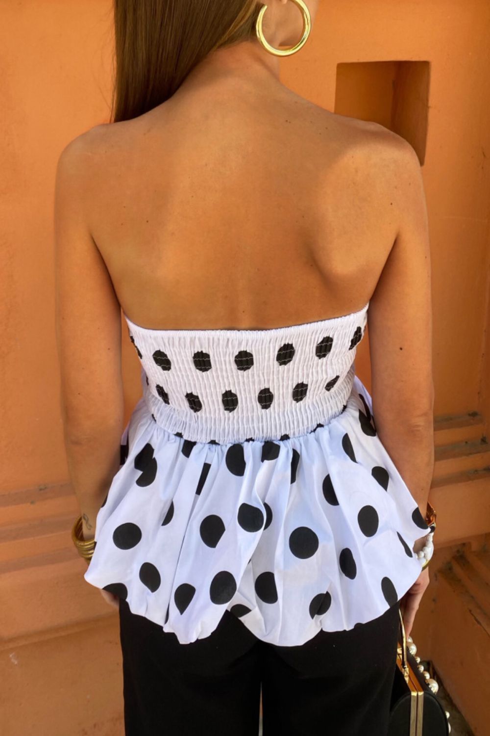 Smocked Back Bubble Hem Tube Top