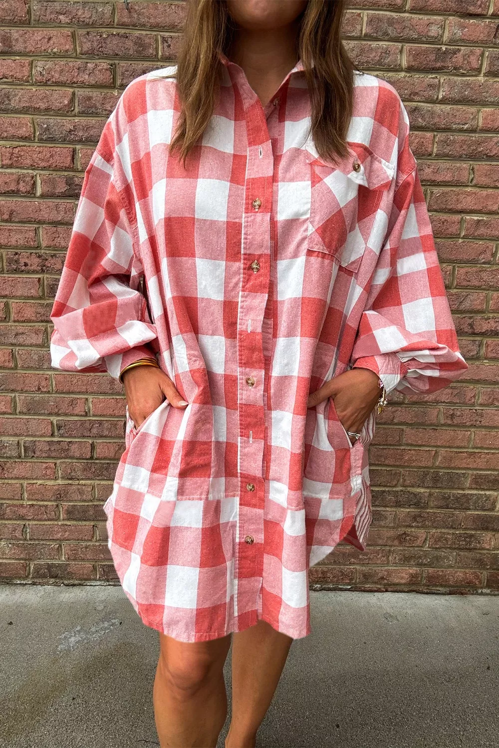 Oversized Plaid Button-Down Shirt Dress