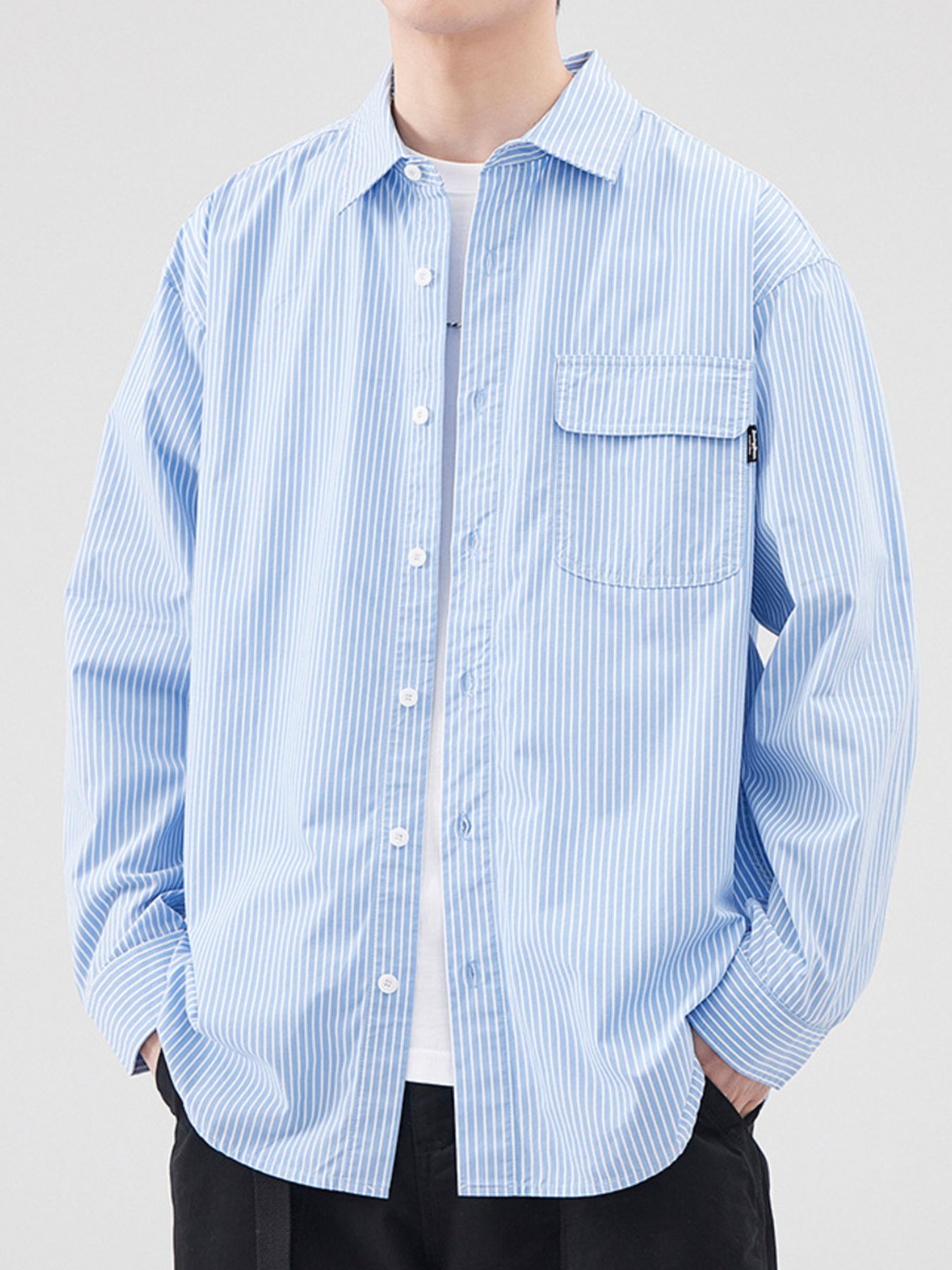 Men's Plus Size Striped Button Up Long Sleeve Shirt