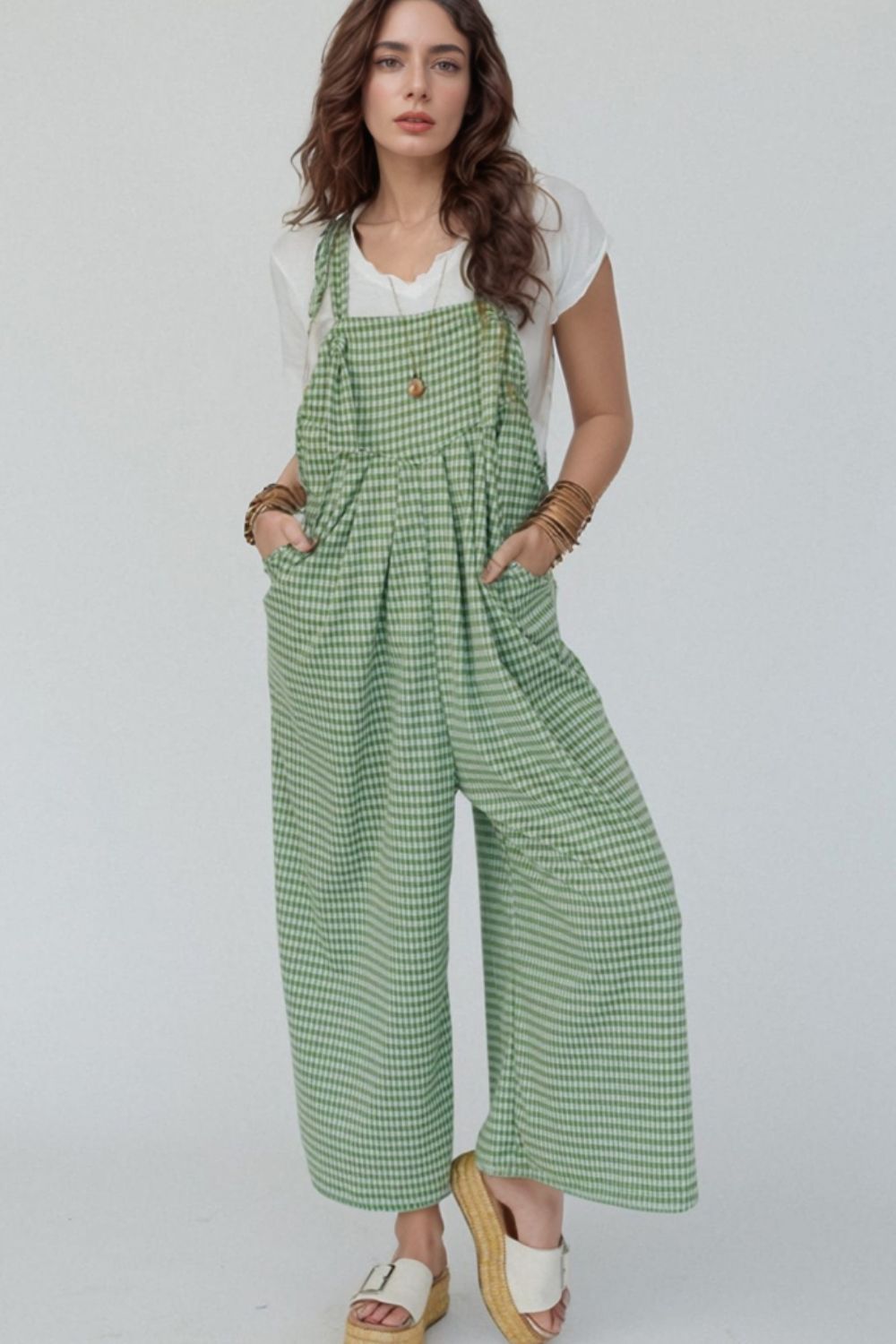 Casual Gingham Wide Leg Overalls