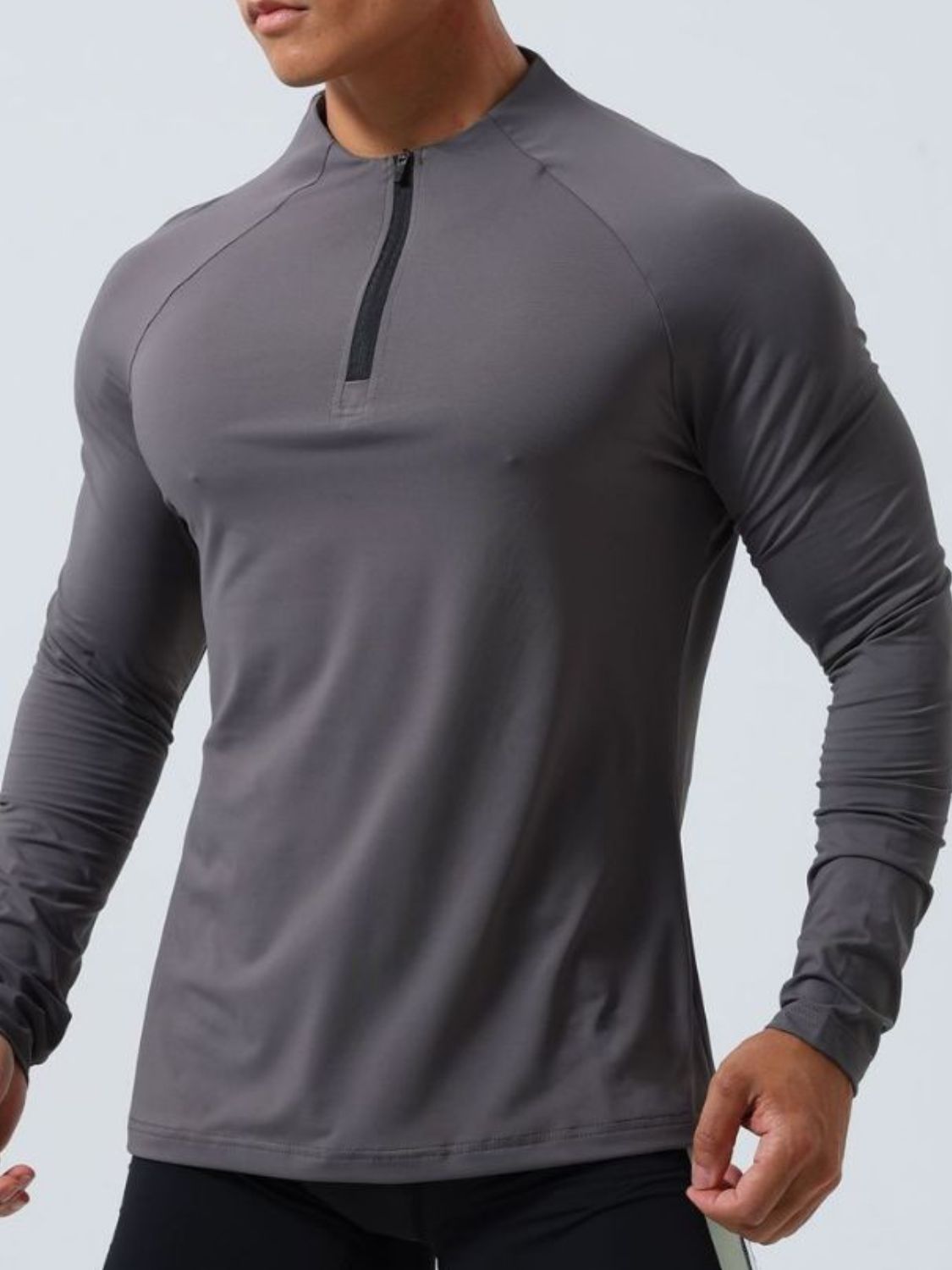 Men's Plus Size Quarter Zip Long Sleeve Top