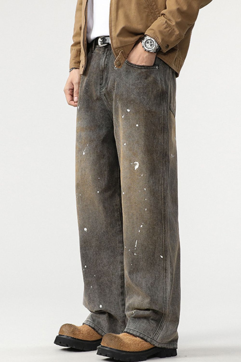 Men's Washed Splatter-Paint Loose Jeans
